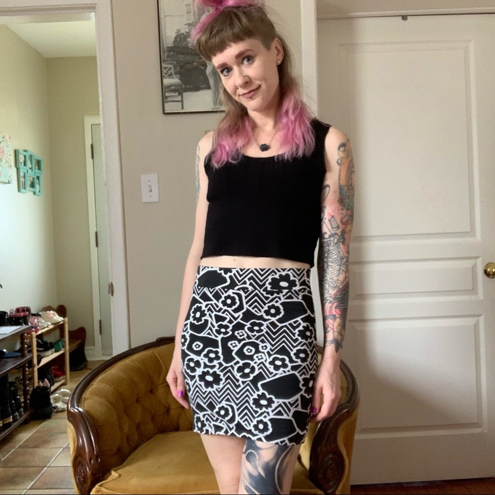 Two-tone Floral “Mod” Mini Skirt